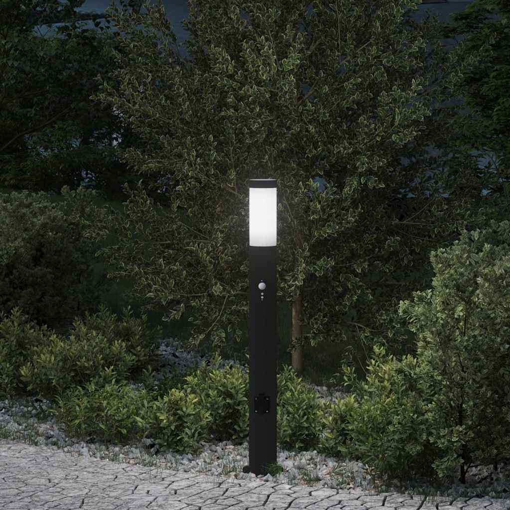Pullertlampe med sensor og stikkontakt 80 cm rustfritt stål IP44