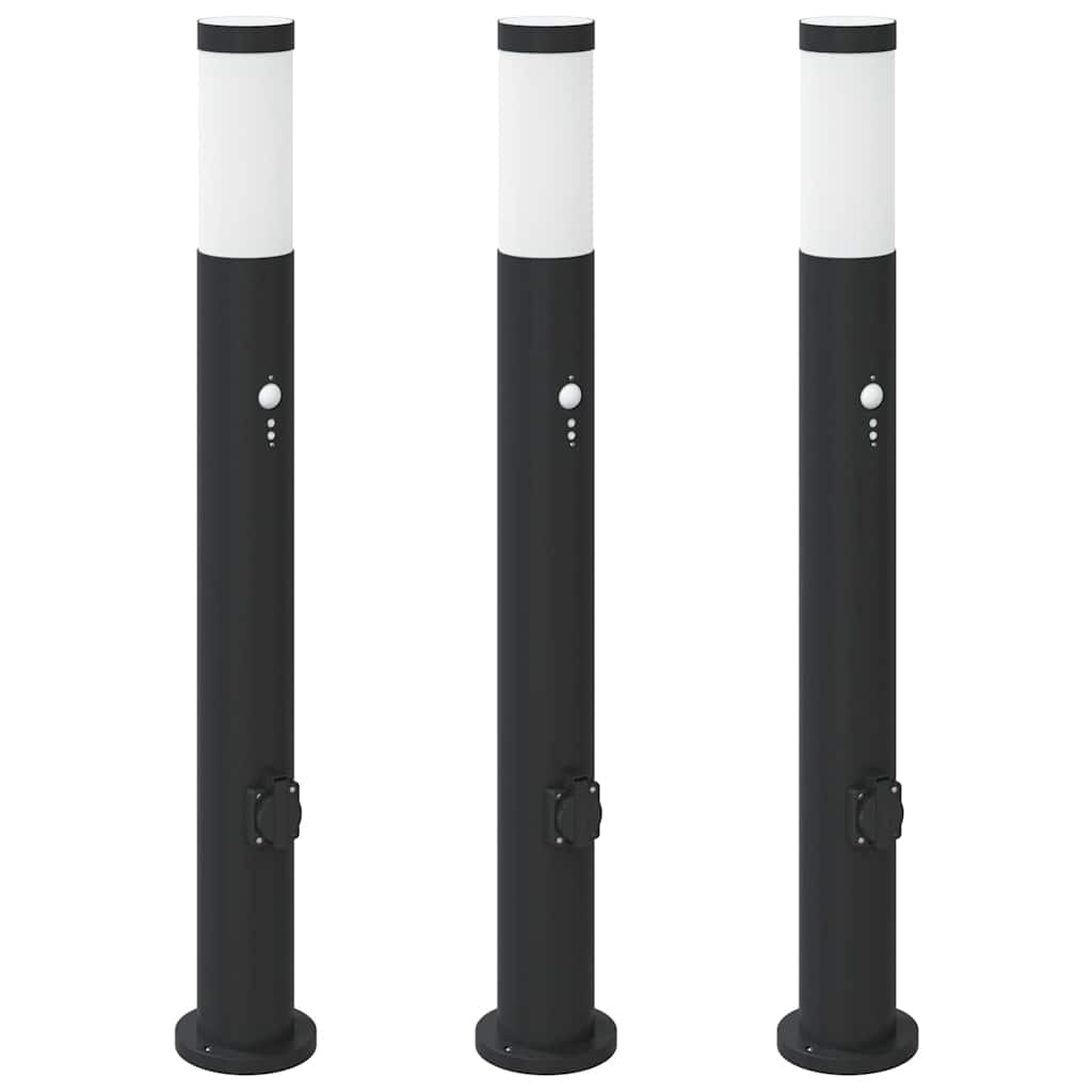 Pullertlys med sensor og stikkontakt 3 stk 80 cm rustfritt stål IP44