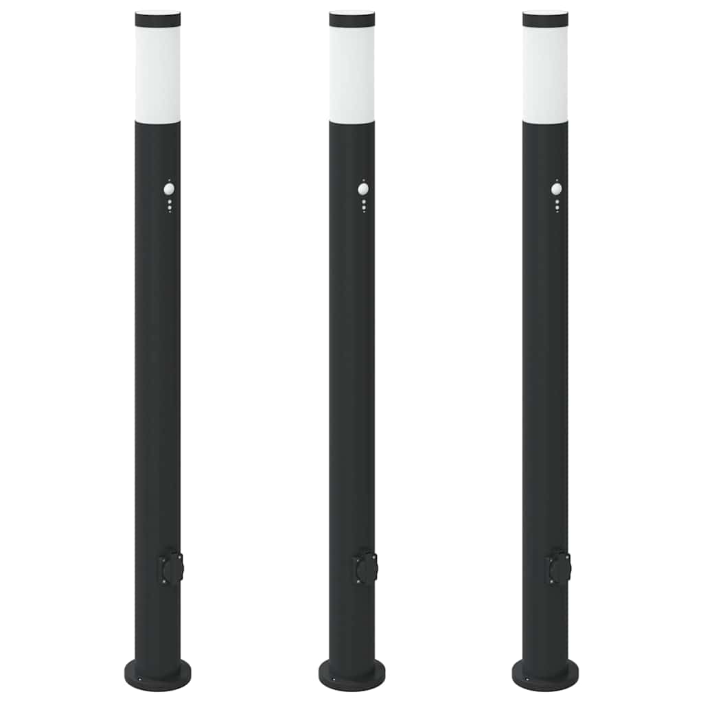 Pullertlamper med sensor og stikkontakt 3 stk 110 cm rustfritt stål IP44