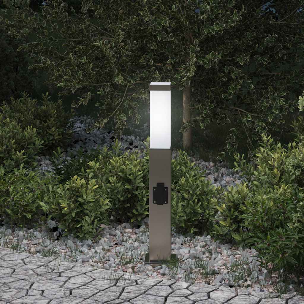 Pullertlampe med stikkontakt 50 cm rustfritt stål IP44