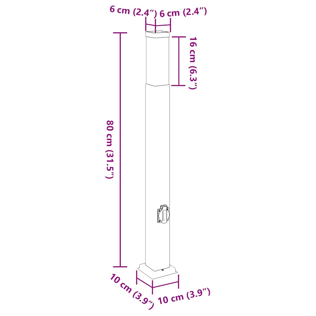 Pullertlamper med stikkontakt 3 stk 80 cm rustfritt stål IP44