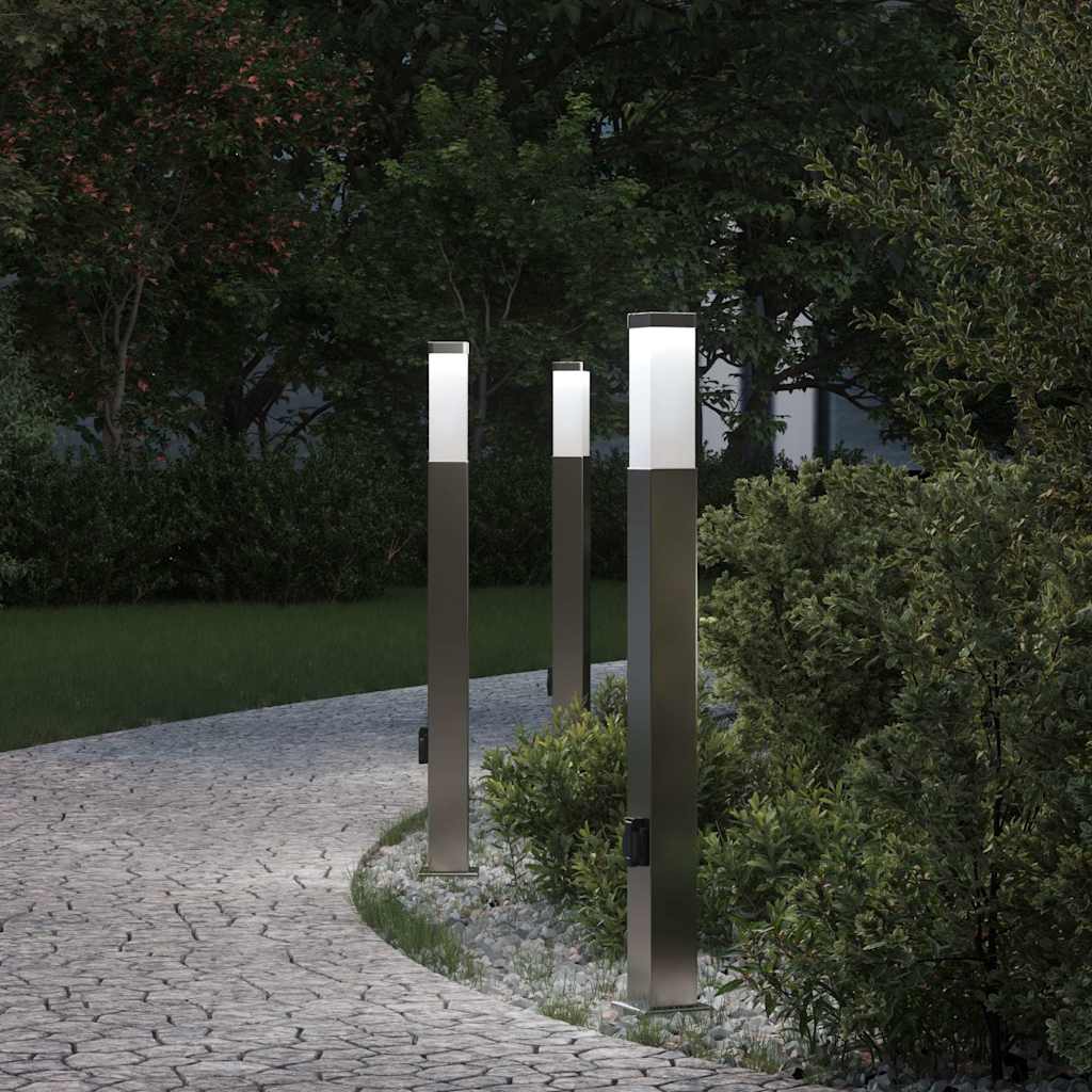 Pullertlamper med stikkontakt 3 stk 80 cm rustfritt stål IP44