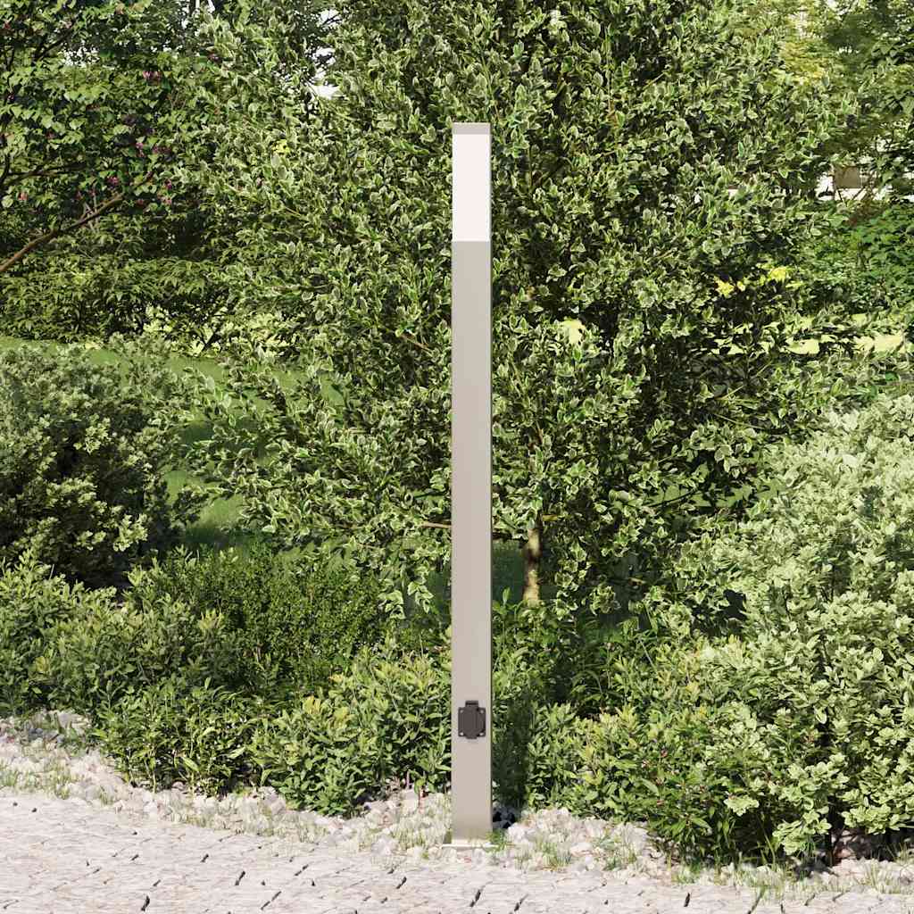 Pullertlampe med stikkontakt 110 cm rustfritt stål IP44