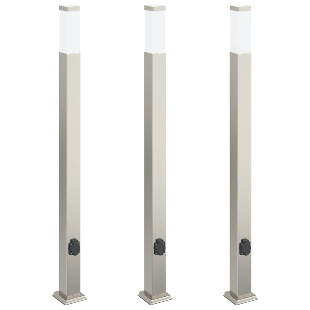 Pullertlamper med stikkontakt 3 stk 110 cm rustfritt stål IP44
