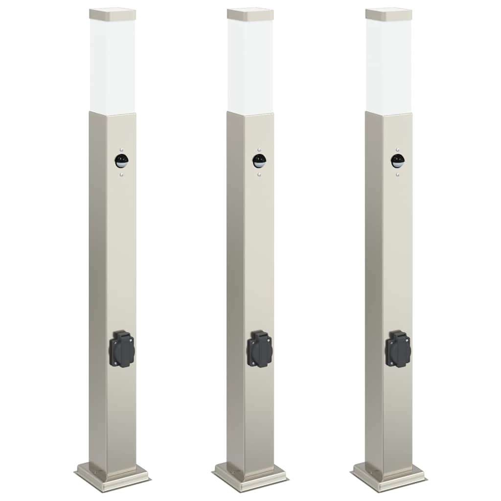 Pullertlys med sensor og stikkontakt 3 stk 80 cm rustfritt stål IP44