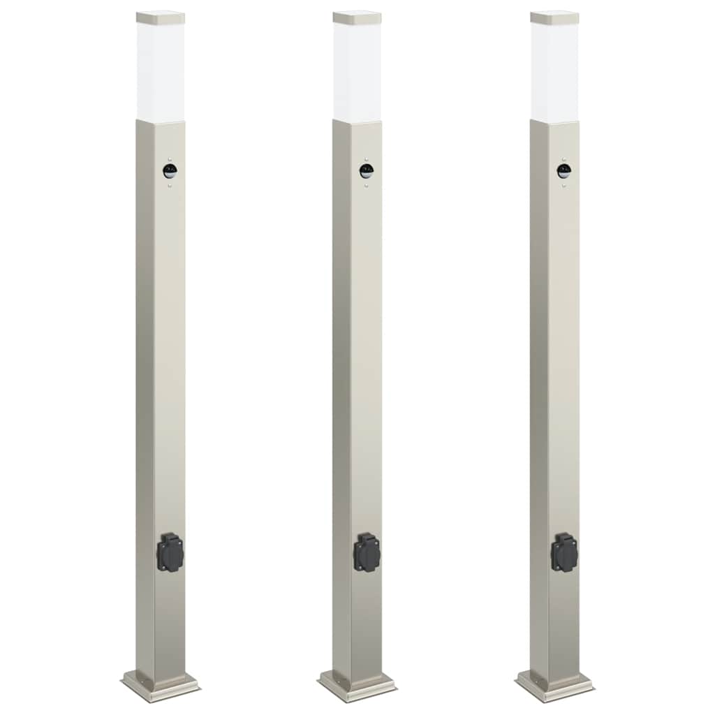 Pullertlys med sensor og stikkontakt 3 stk 110 cm rustfritt stål IP44