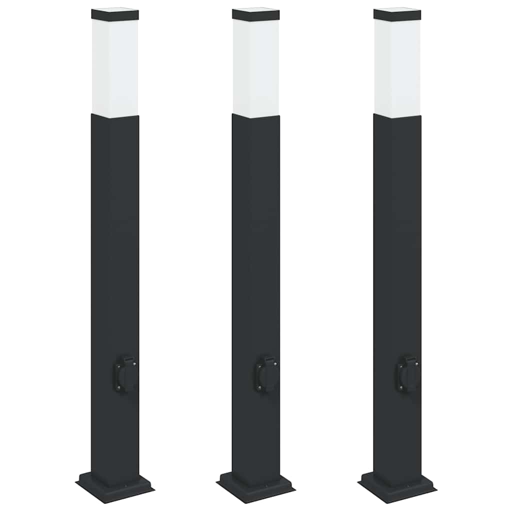 Pullertlamper med stikkontakt 3 stk 80 cm svart IP44