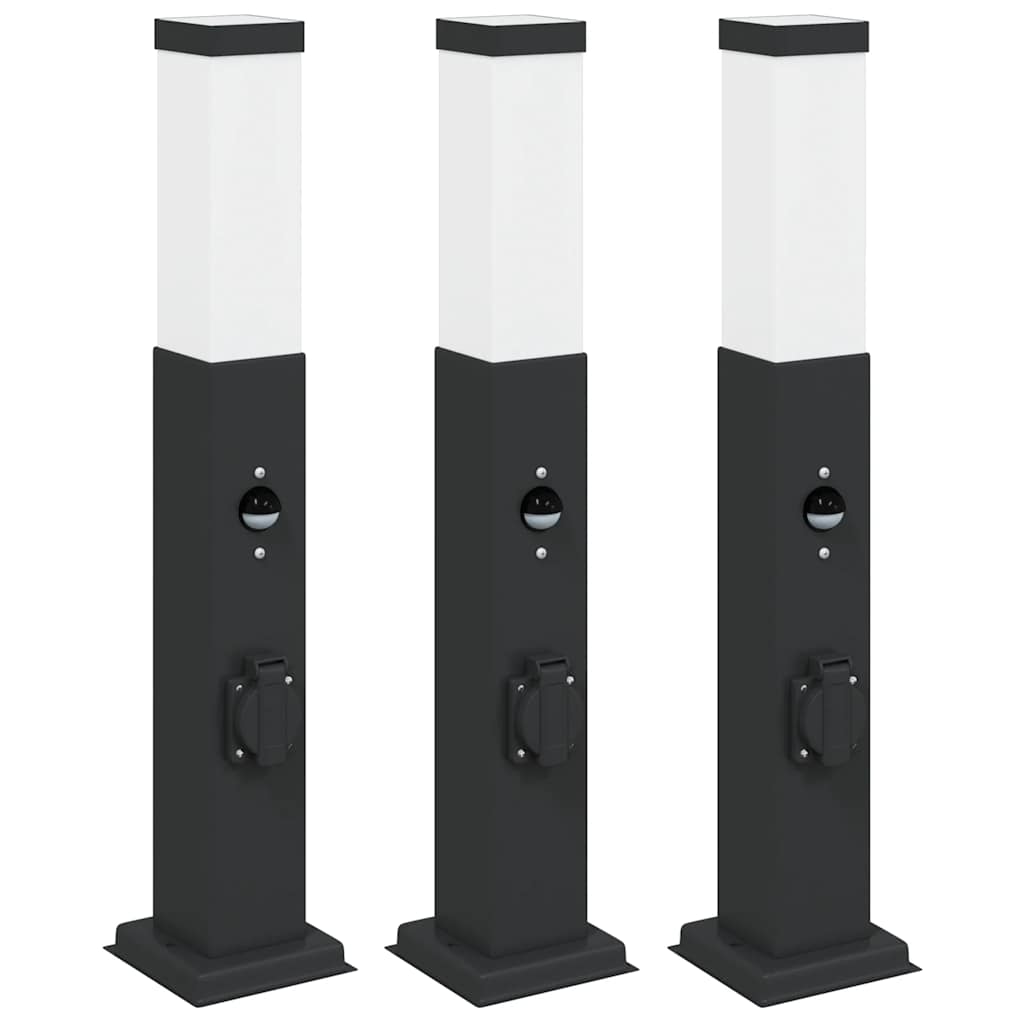 Pullertlamper med sensor og stikkontakt 3 stk 50 cm svart IP44