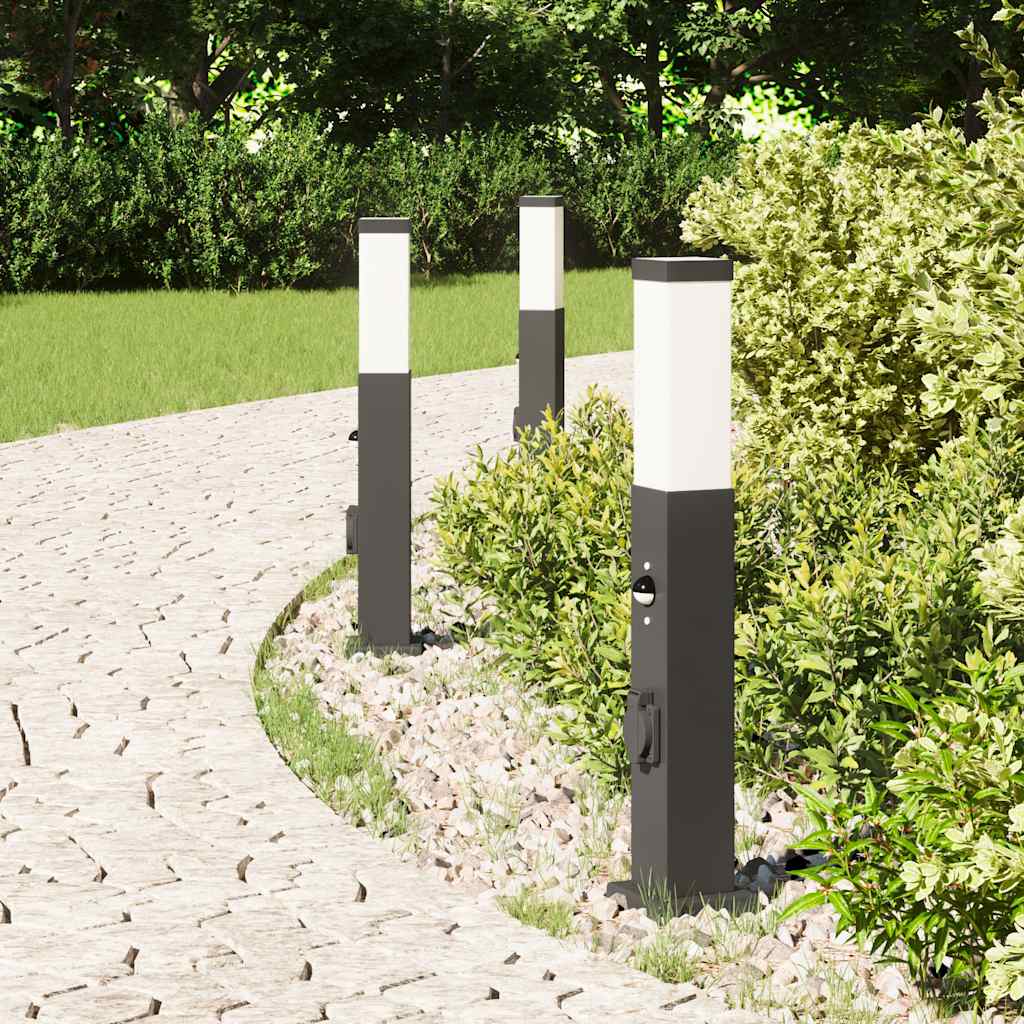 Pullertlamper med sensor og stikkontakt 3 stk 50 cm svart IP44