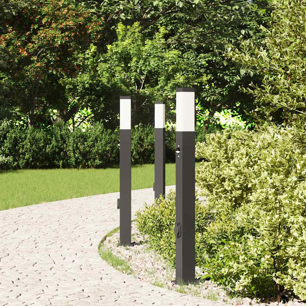 Pullertlamper med sensor og stikkontakt 3 stk 80 cm svart IP44