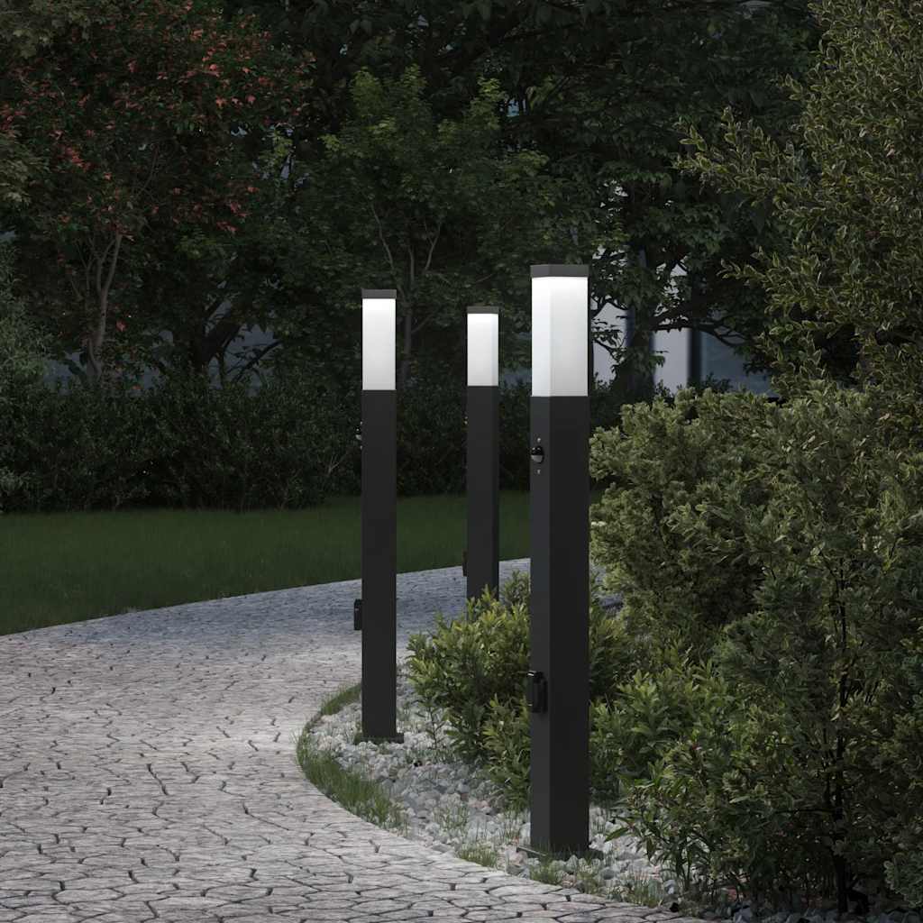 Pullertlamper med sensor og stikkontakt 3 stk 80 cm svart IP44