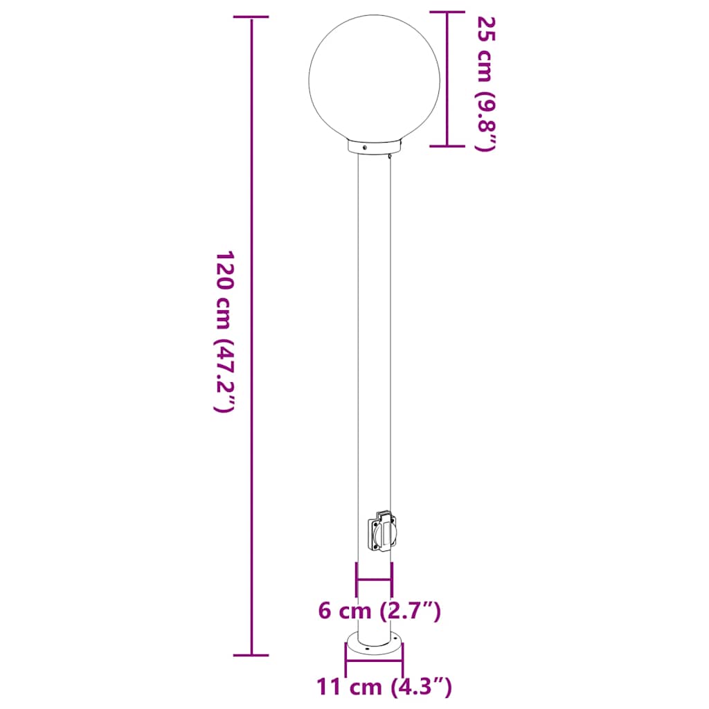 Pullertlamper med stikkontakt 3 stk 120 cm rustfritt stål IP44