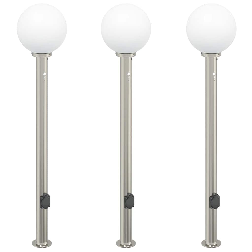 Pullertlamper med sensor og stikkontakt 3 stk 120 cm rustfritt stål IP44