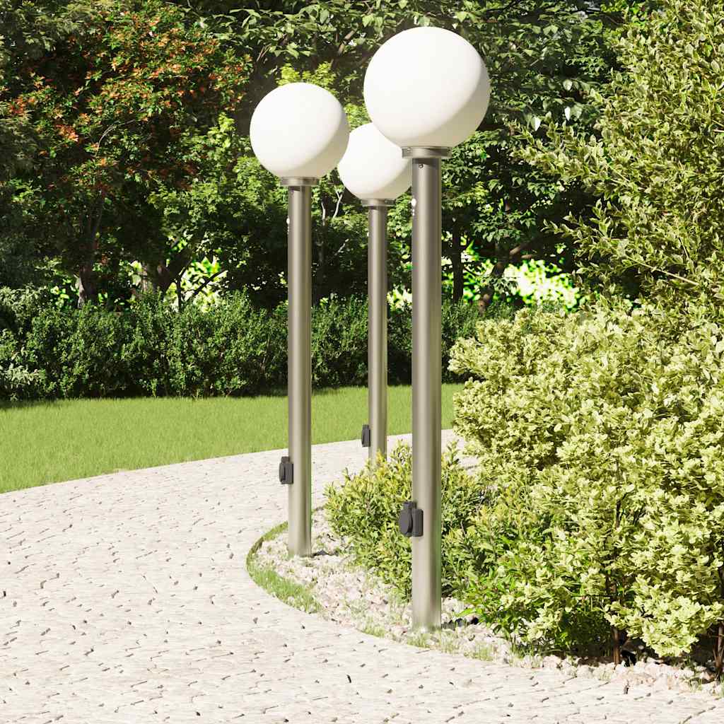Pullertlamper med sensor og stikkontakt 3 stk 120 cm rustfritt stål IP44