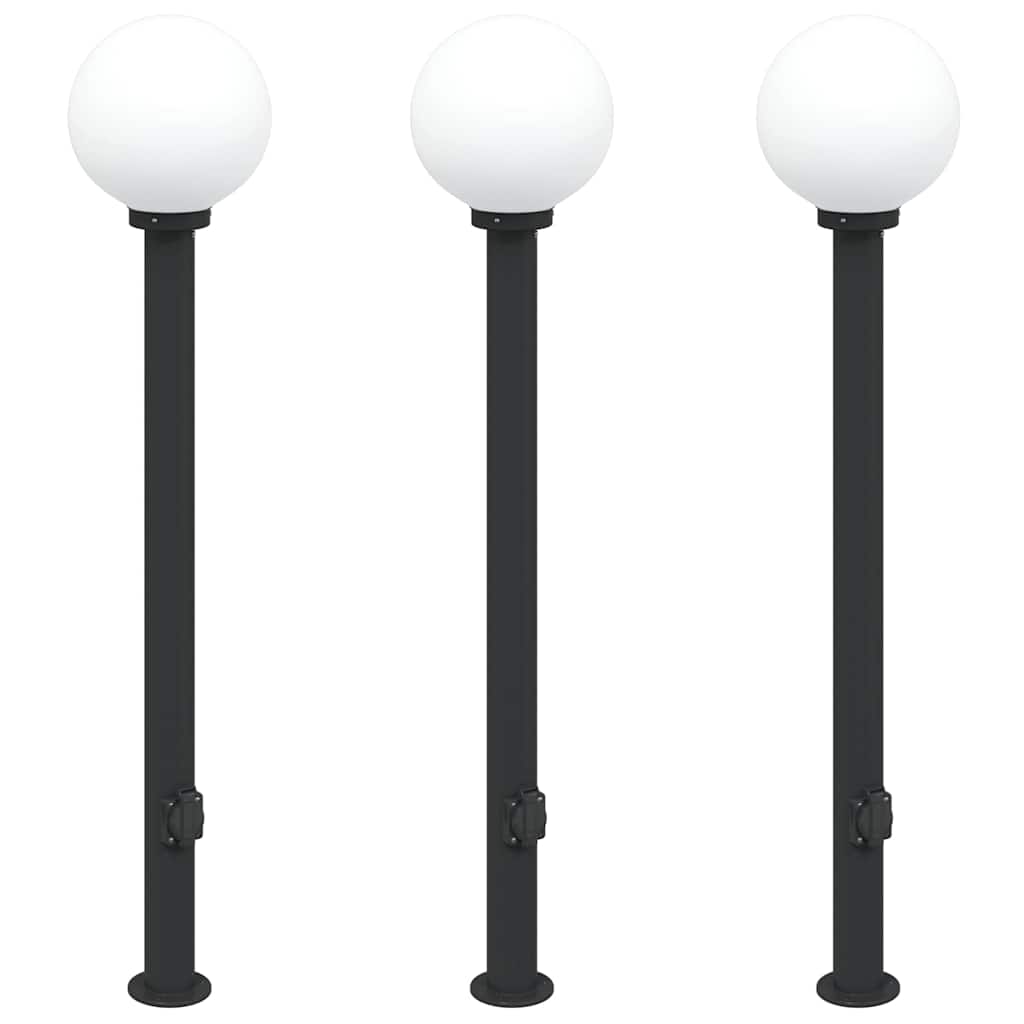 Pullertlamper med stikkontakt 3 stk 120 cm svart IP44