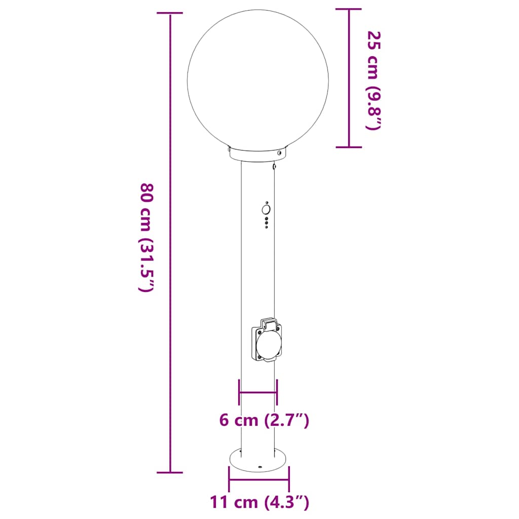 Pullertlamper med sensor og stikkontakt 3 stk 80 cm svart IP44