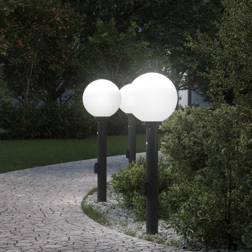 Pullertlamper med sensor og stikkontakt 3 stk 80 cm svart IP44
