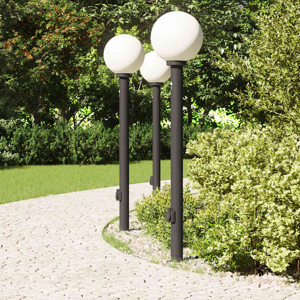 Pullertlamper med sensor og stikkontakt 3 stk 120 cm svart IP44
