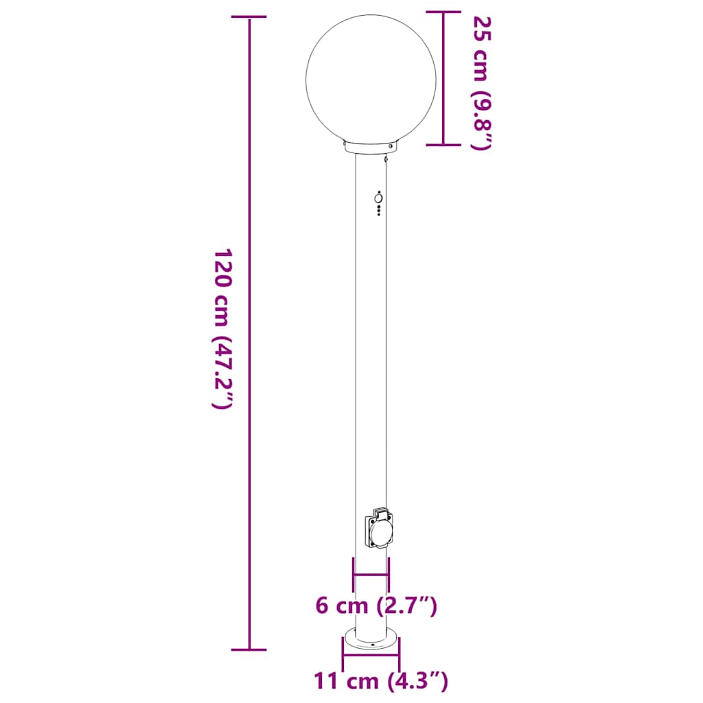 Pullertlamper med sensor og stikkontakt 3 stk 120 cm svart IP44