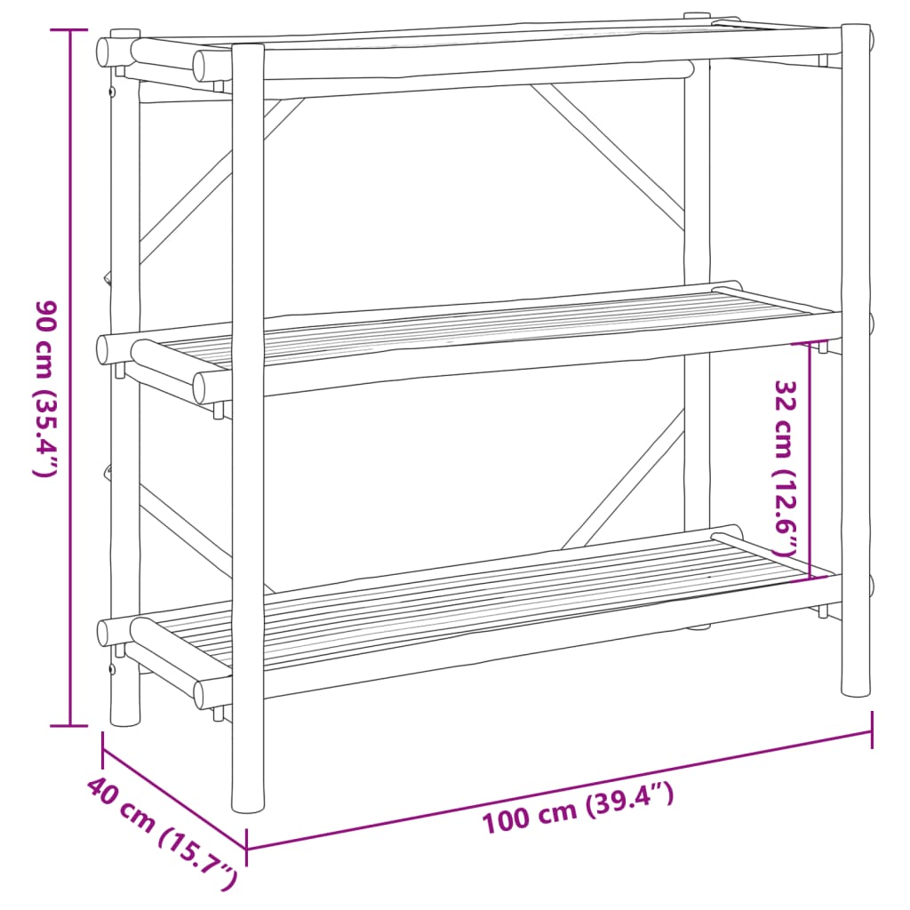 Hylle 3 etasjer 100x40x90 cm bambus