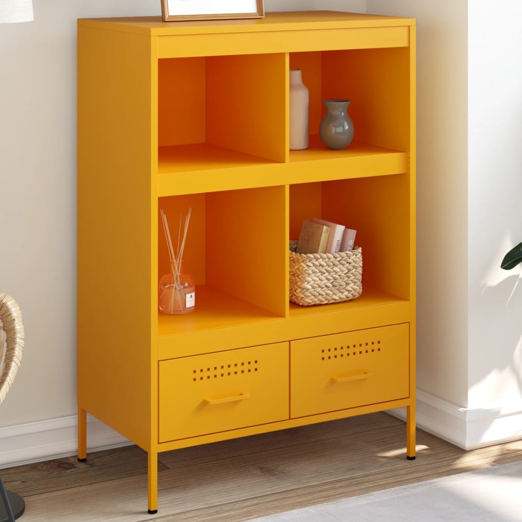 Highboard sennepsgul 68x39x101,5 cm stål