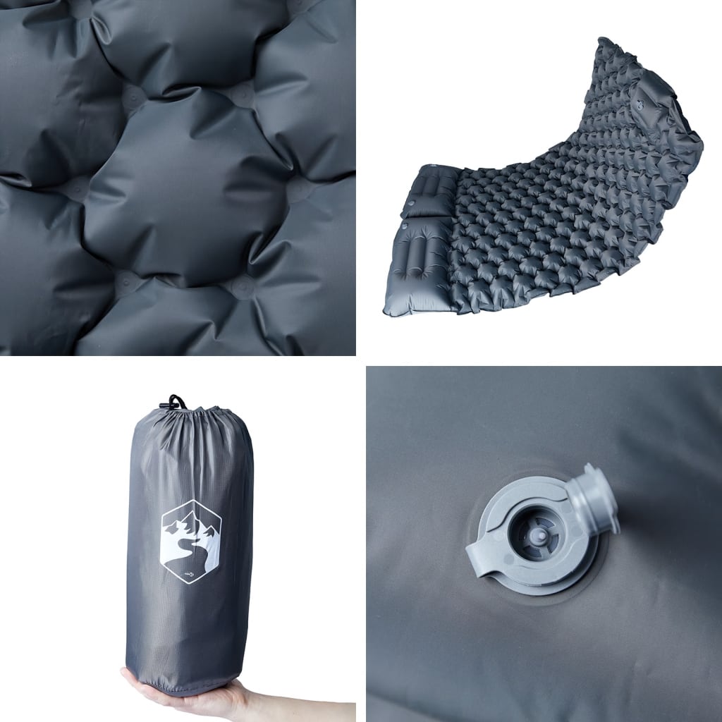 Selvoppblåsende campingmadrass med puter for 2 personer grå vidaXL