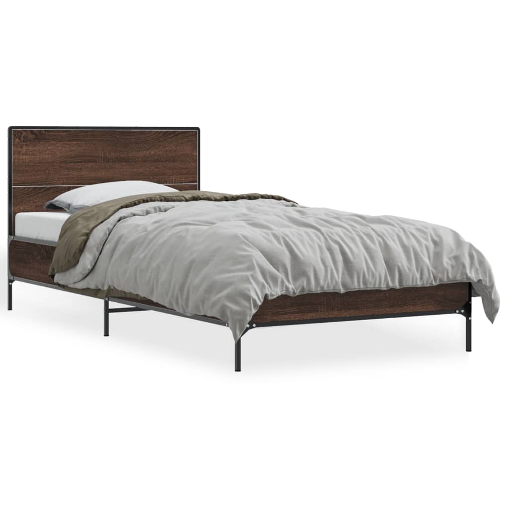 Sengeramme brun eik 90x200 cm konstruert tre og metall