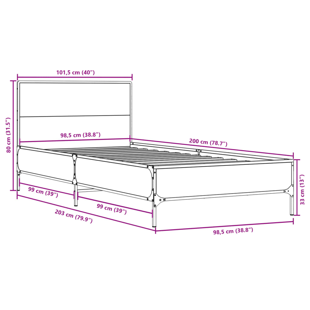 Sengeramme svart 100x200 cm konstruert tre og metall