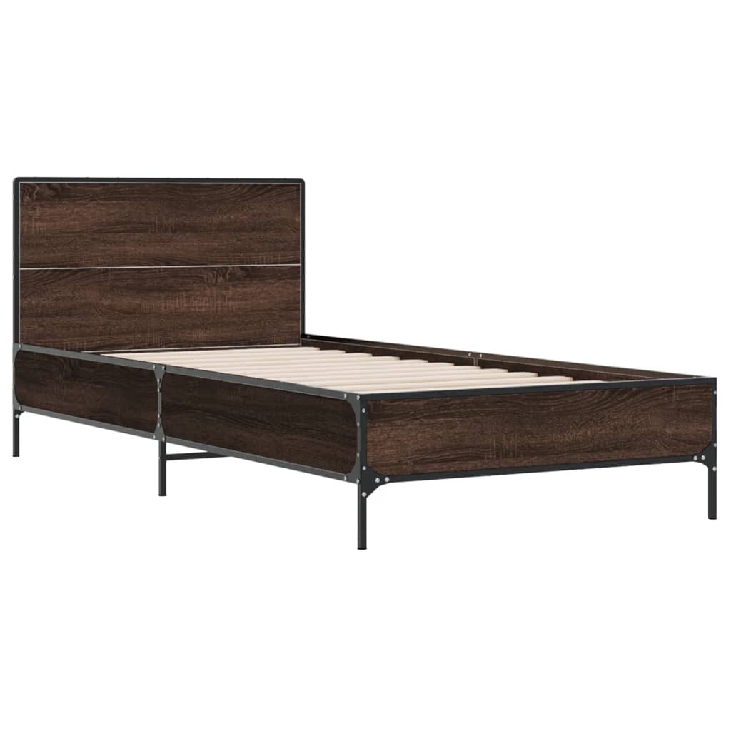Sengeramme brun eik 75x190 cm konstruert tre og metall