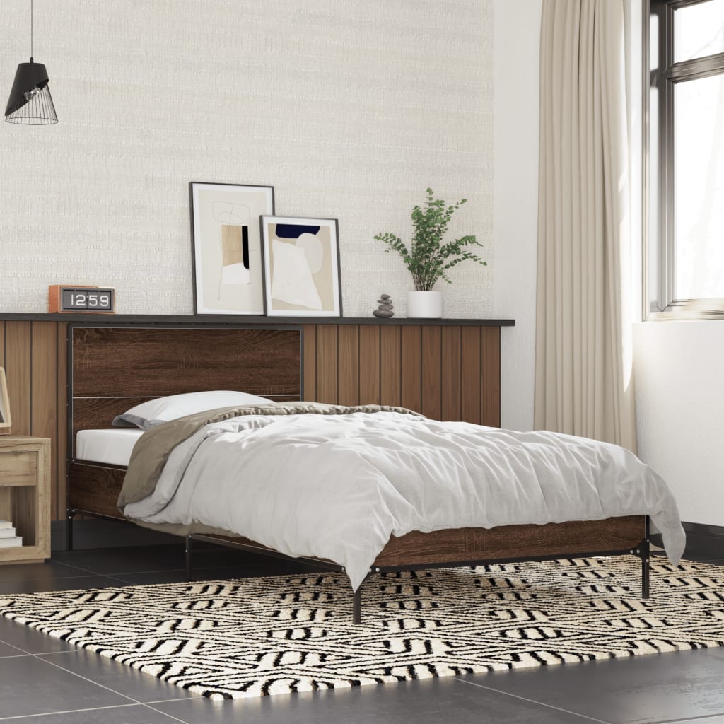 Sengeramme brun eik 75x190 cm konstruert tre og metall