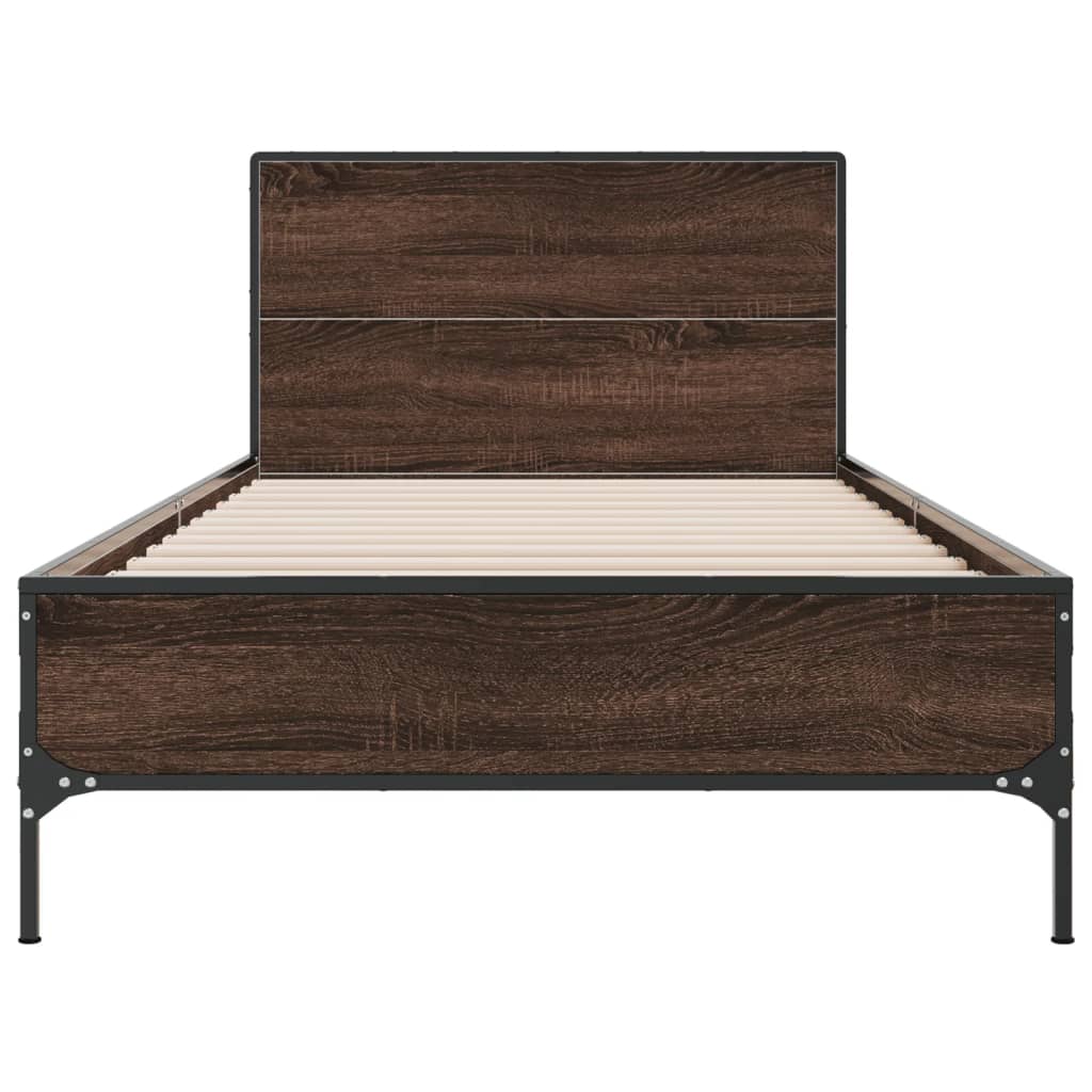 Sengeramme brun eik 75x190 cm konstruert tre og metall