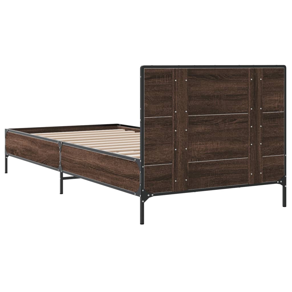 Sengeramme brun eik 75x190 cm konstruert tre og metall