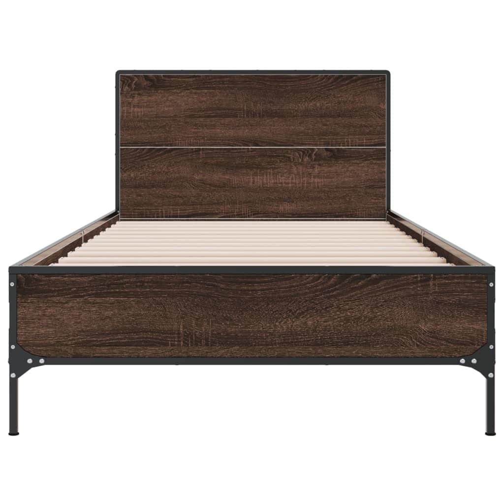 Sengeramme brun eik 90x190 cm konstruert tre og metall