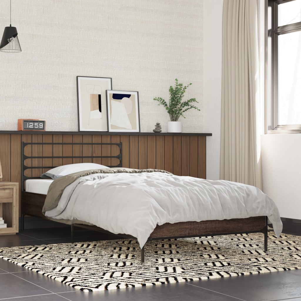 Sengeramme brun eik 90x200 cm konstruert tre og metall