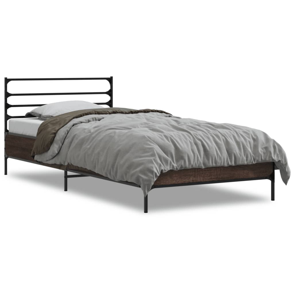 Sengeramme brun eik 75x190 cm konstruert tre og metall
