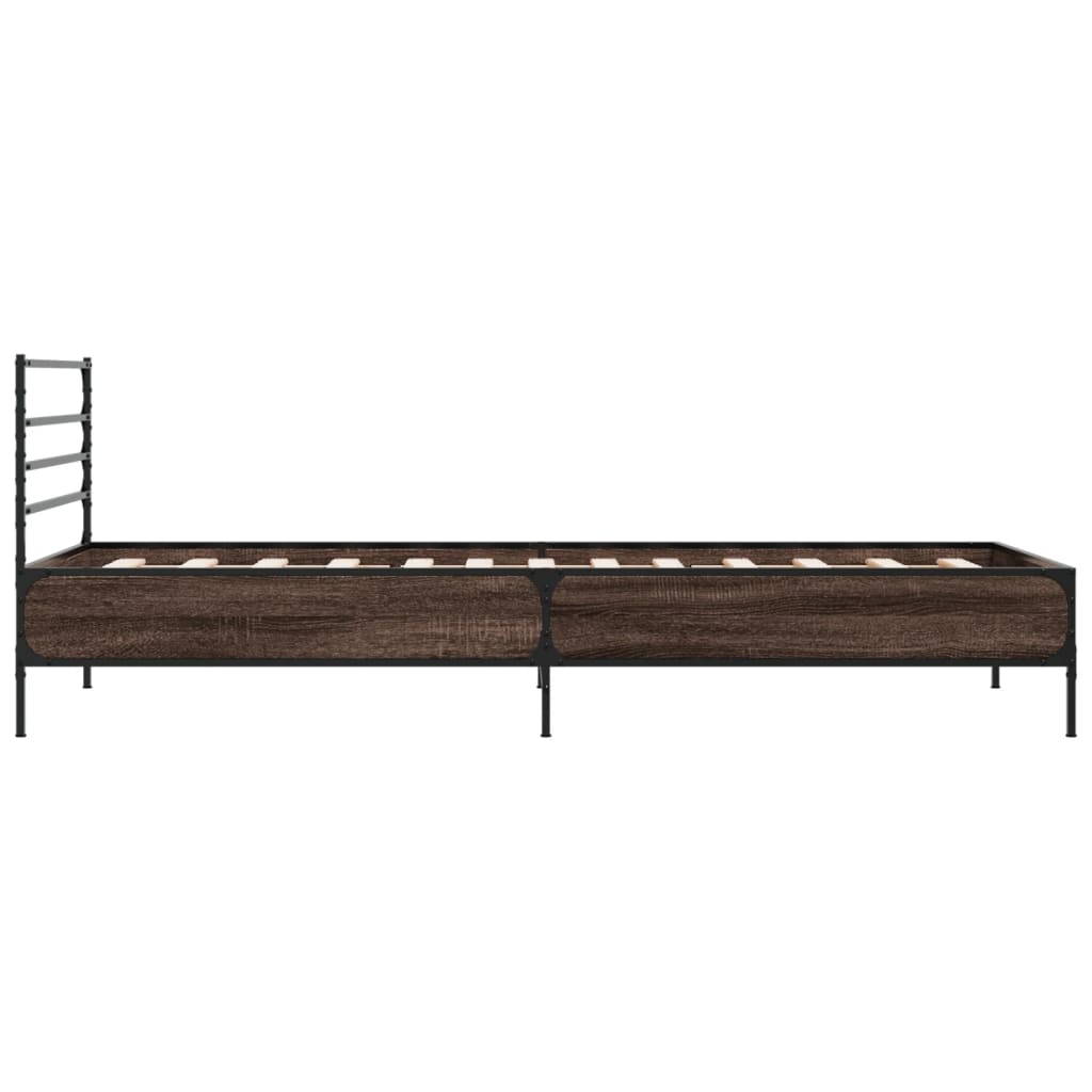 Sengeramme brun eik 75x190 cm konstruert tre og metall