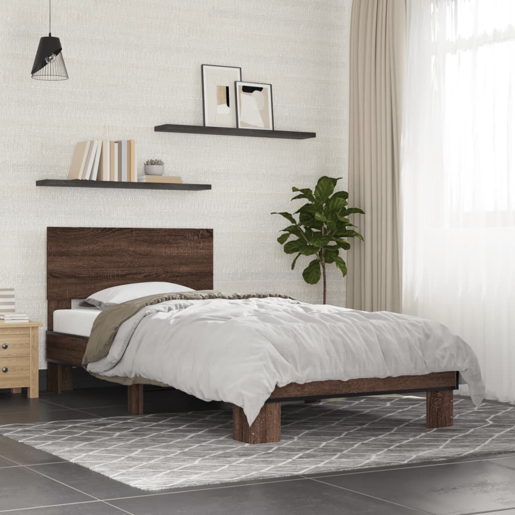 Sengeramme brun eik 90x200 cm konstruert tre og metall