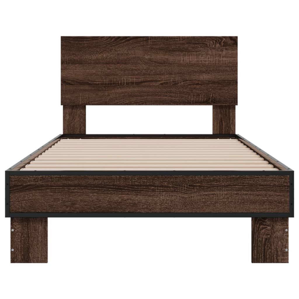 Sengeramme brun eik 90x200 cm konstruert tre og metall