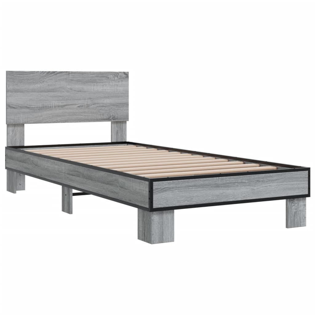 Sengeramme grå sonoma 75x190 cm konstruert tre og metall