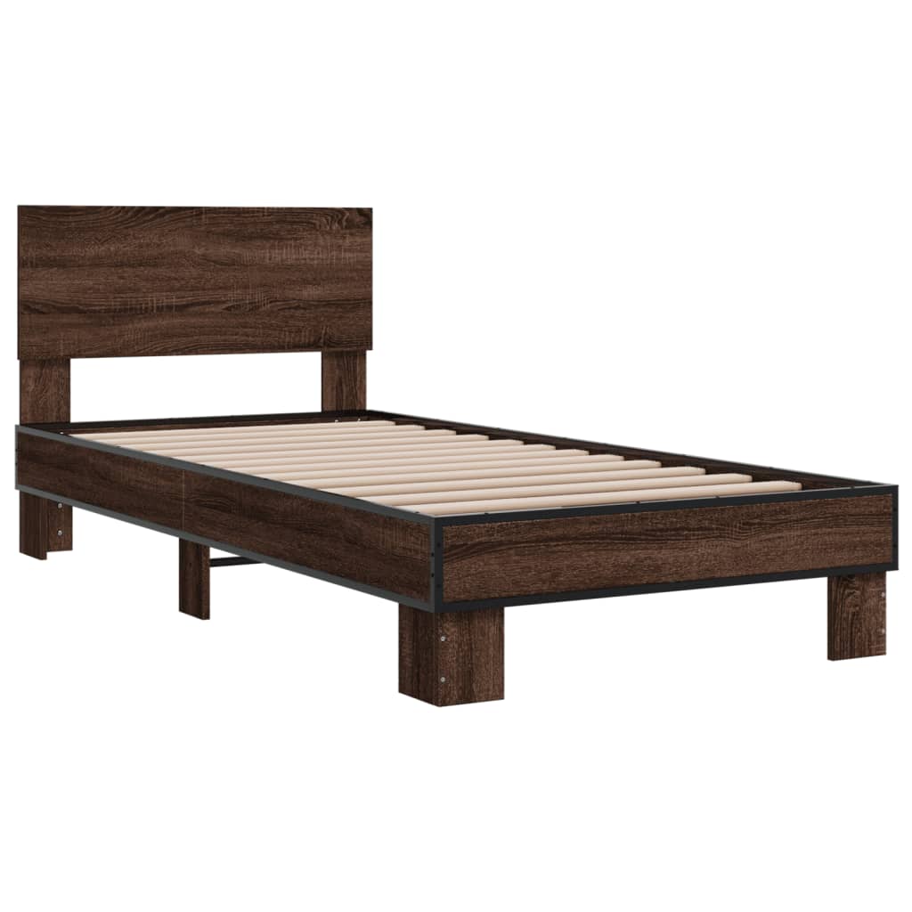 Sengeramme brun eik 75x190 cm konstruert tre og metall