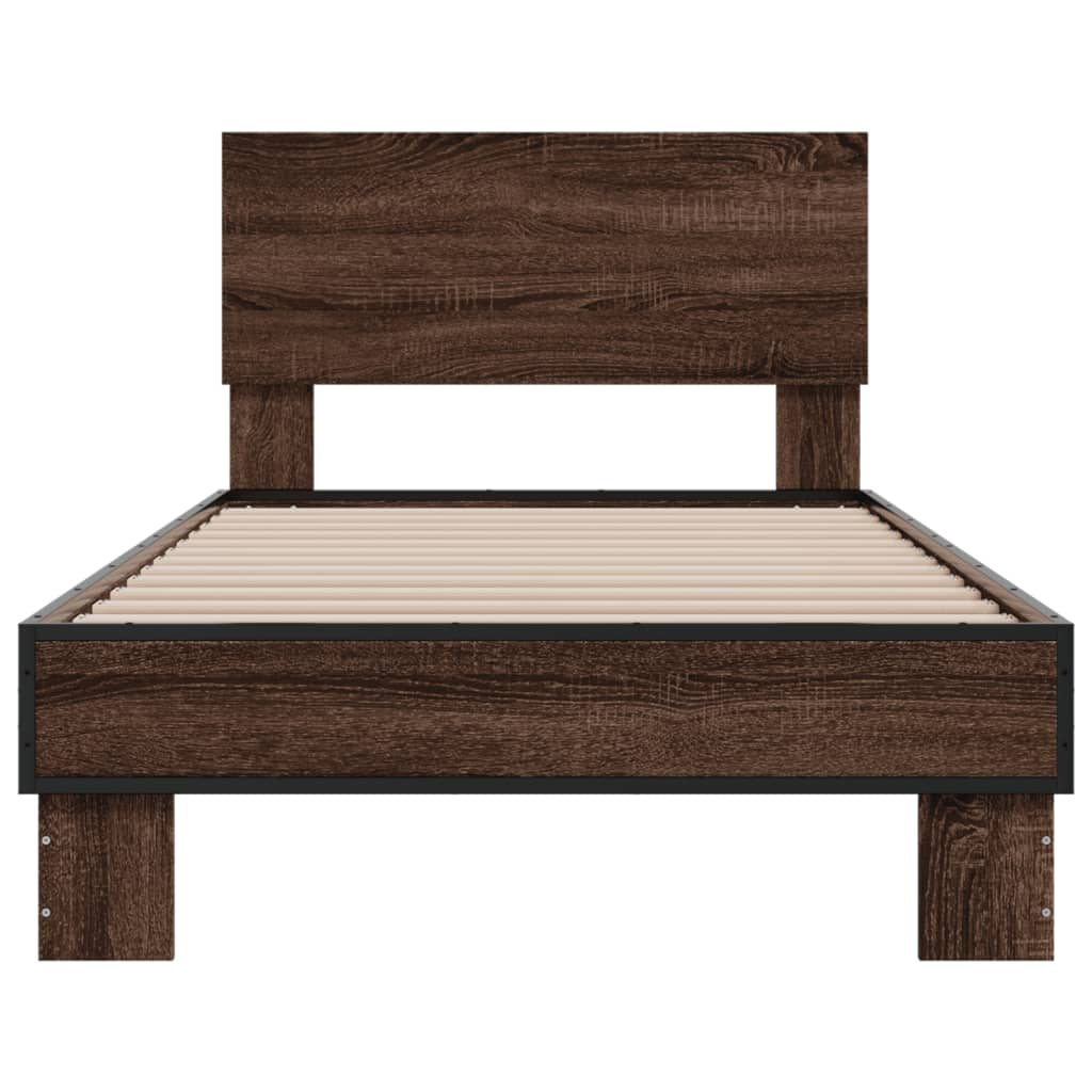 Sengeramme brun eik 75x190 cm konstruert tre og metall