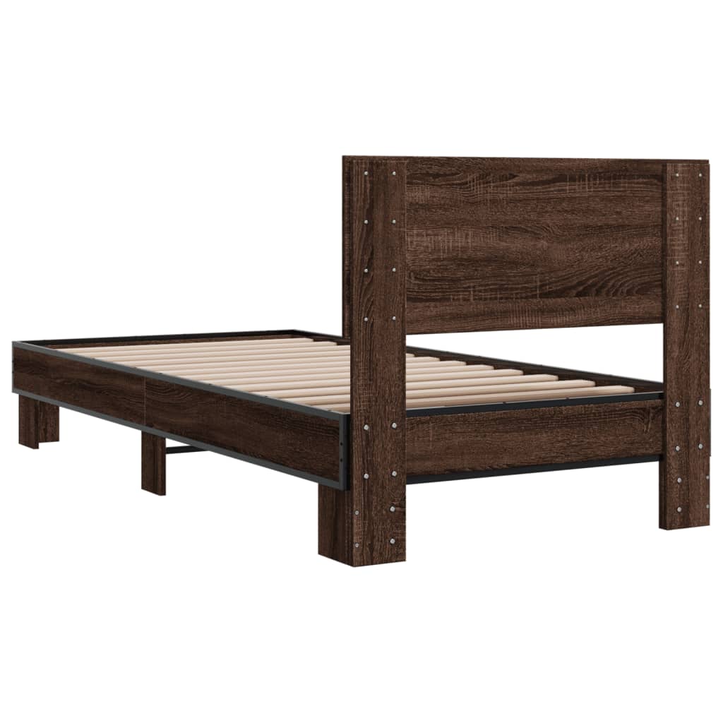 Sengeramme brun eik 75x190 cm konstruert tre og metall