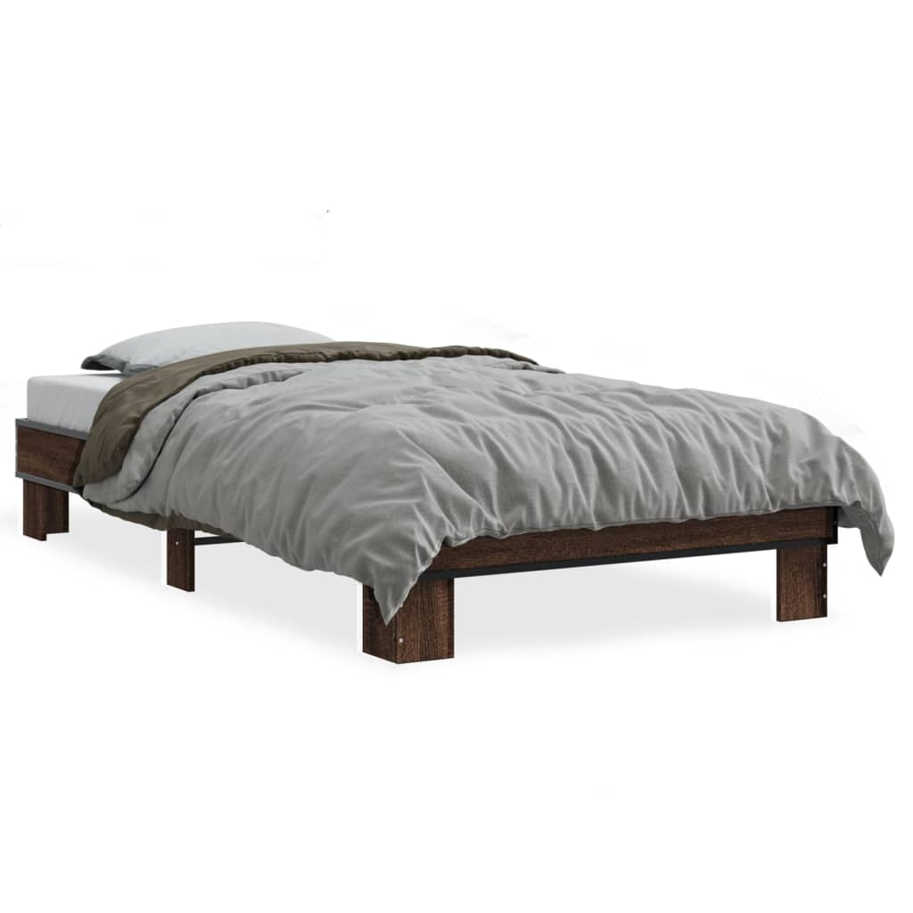 Sengeramme brun eik 100x200 cm konstruert tre og metall
