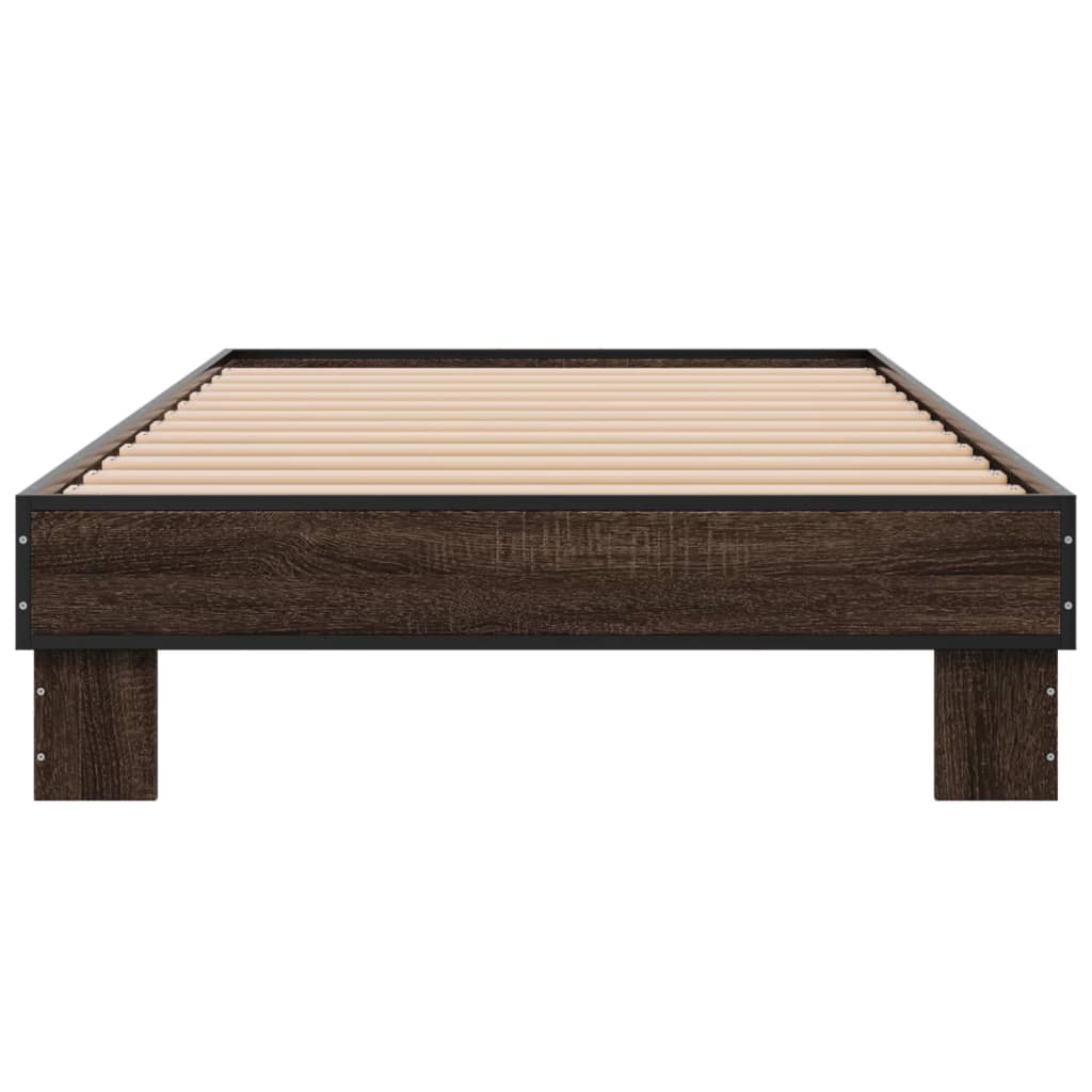 Sengeramme brun eik 100x200 cm konstruert tre og metall