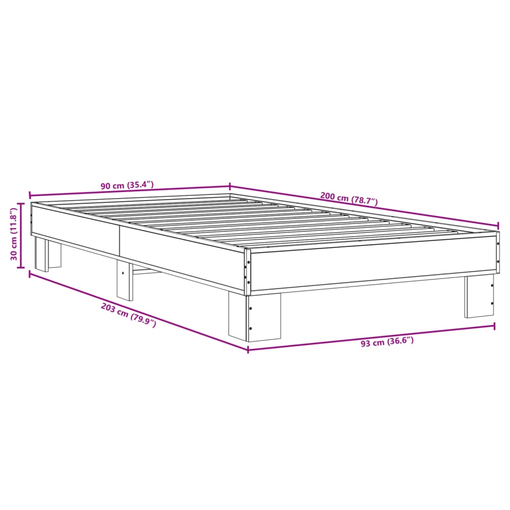 Sengeramme svart 90x200 cm konstruert tre og metall