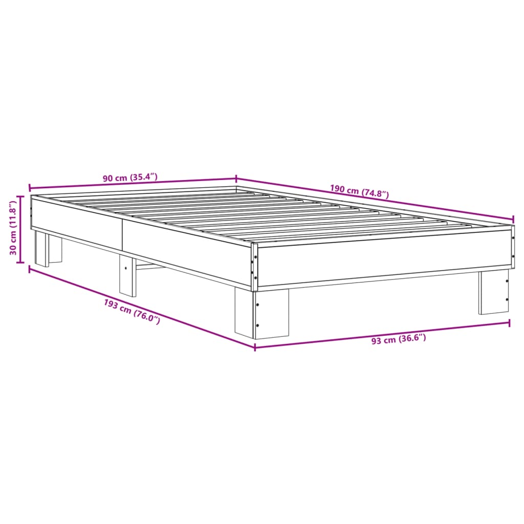 Sengeramme svart 90x190 cm konstruert tre og metall