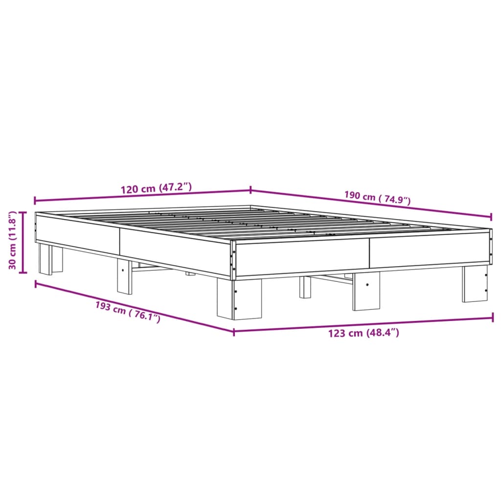 Sengeramme sonoma eik 120x190 cm konstruert tre og metall