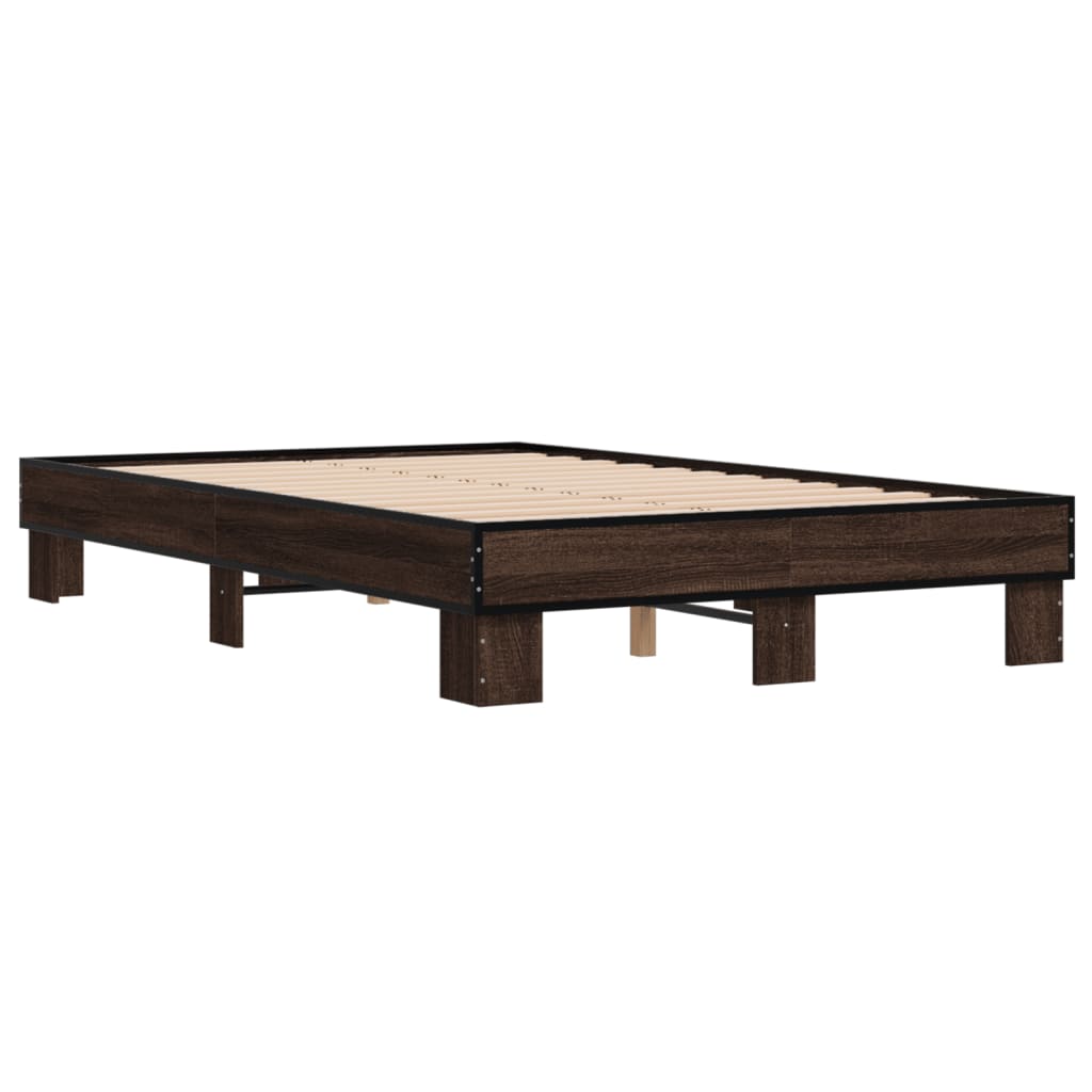 Sengeramme brun eik 140x190 cm konstruert tre og metall