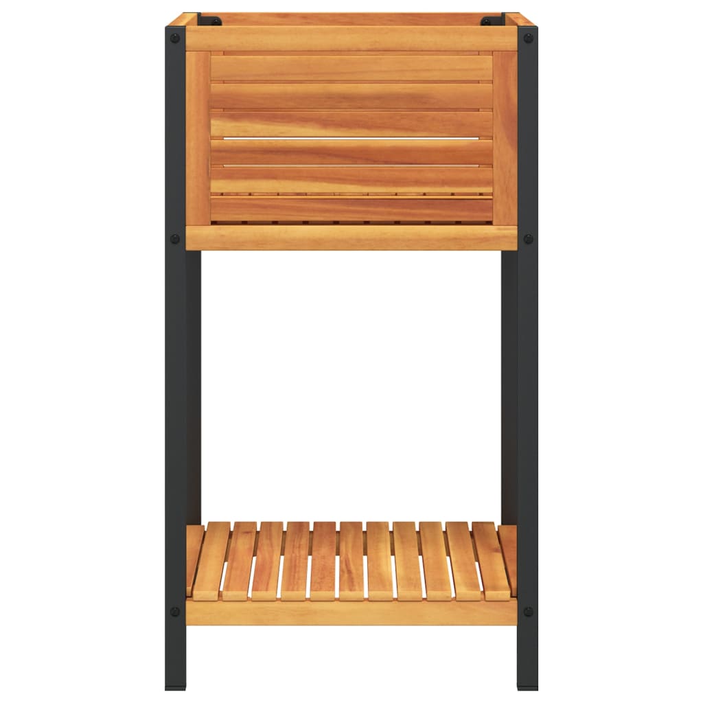 Plantekasse med hylle 45x45x80 cm heltre akasie og stål