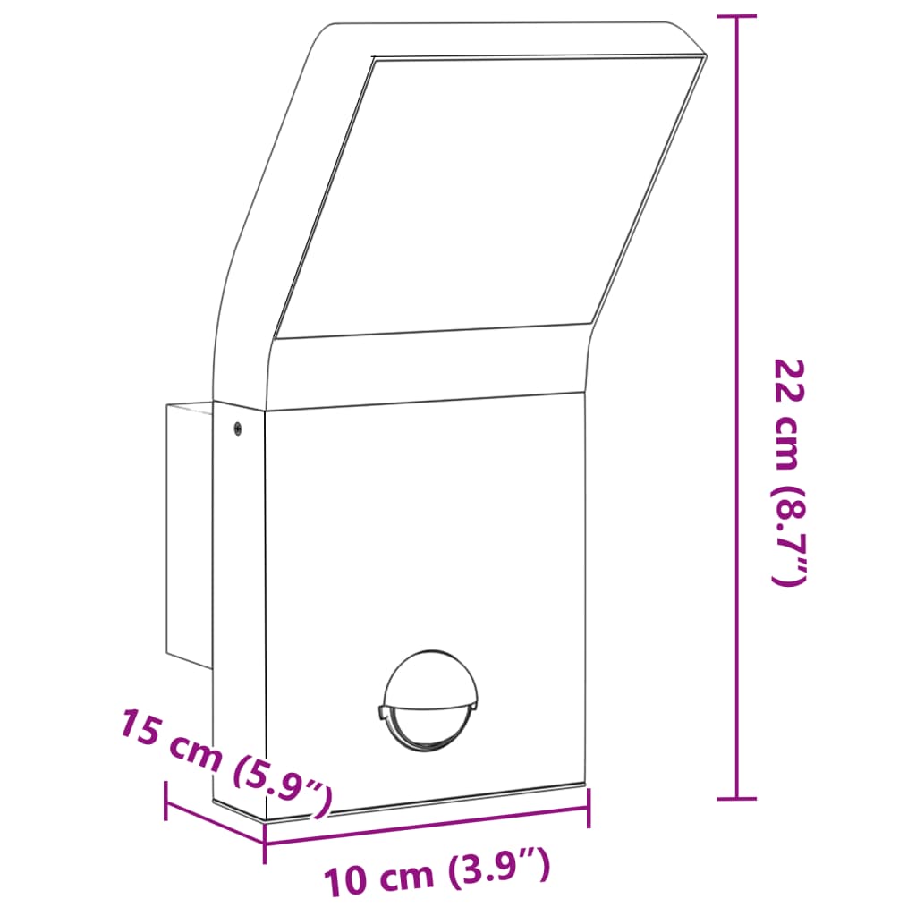 Veggmonterte LED-utelamper sensor 2 stk svart støpt aluminium